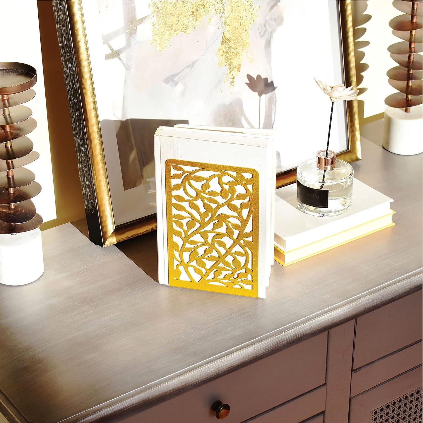 CNK Book Ends Bookends for Decorative Books Holder Bookend Shelves End Hold Heavy Duty Holders Stoppers Metal Stopper Cute Boho Bookshelf Holds Cookbook Office Home Set of 6 Bookends Pair Gold