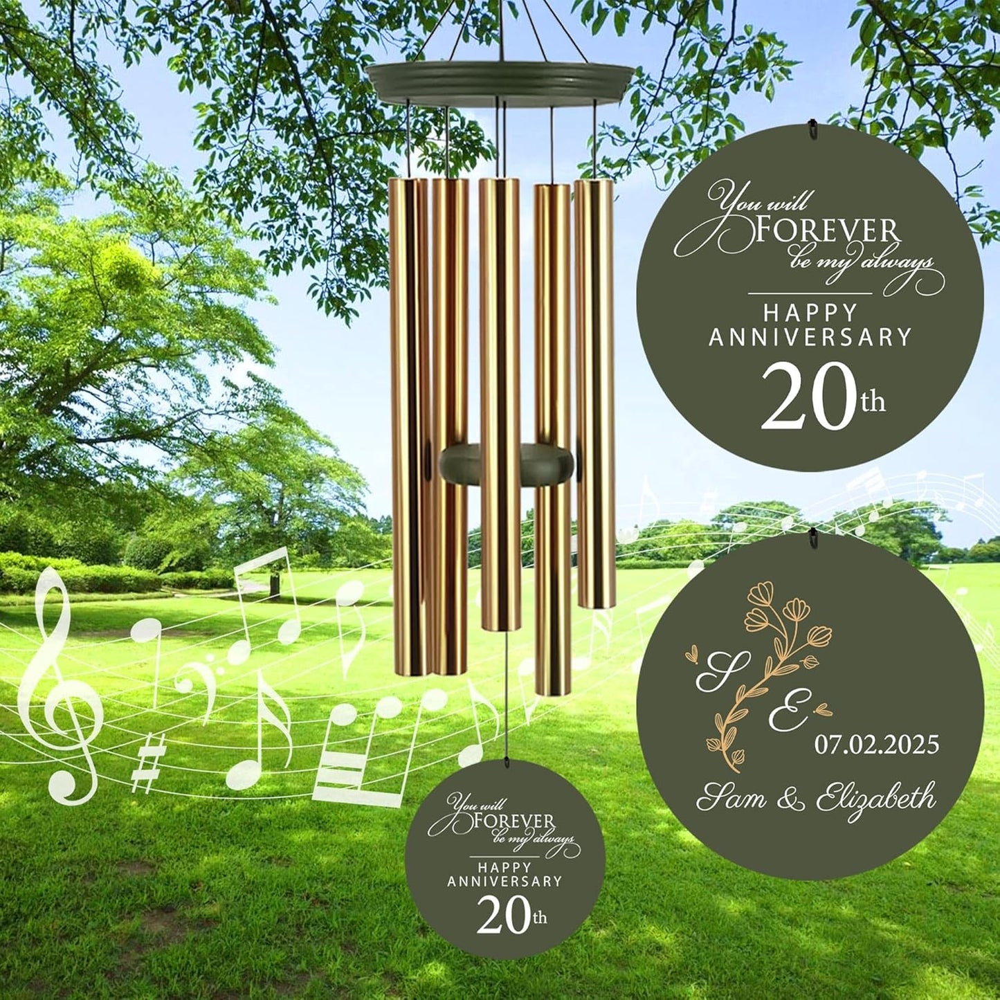 ASTARIN 20th Tree of Life Wind Chimes, Personalized Wind Chimes for Cople Women Men, Couple Gifts for Keepsake, Deep Tone Windchime Romantic Gift