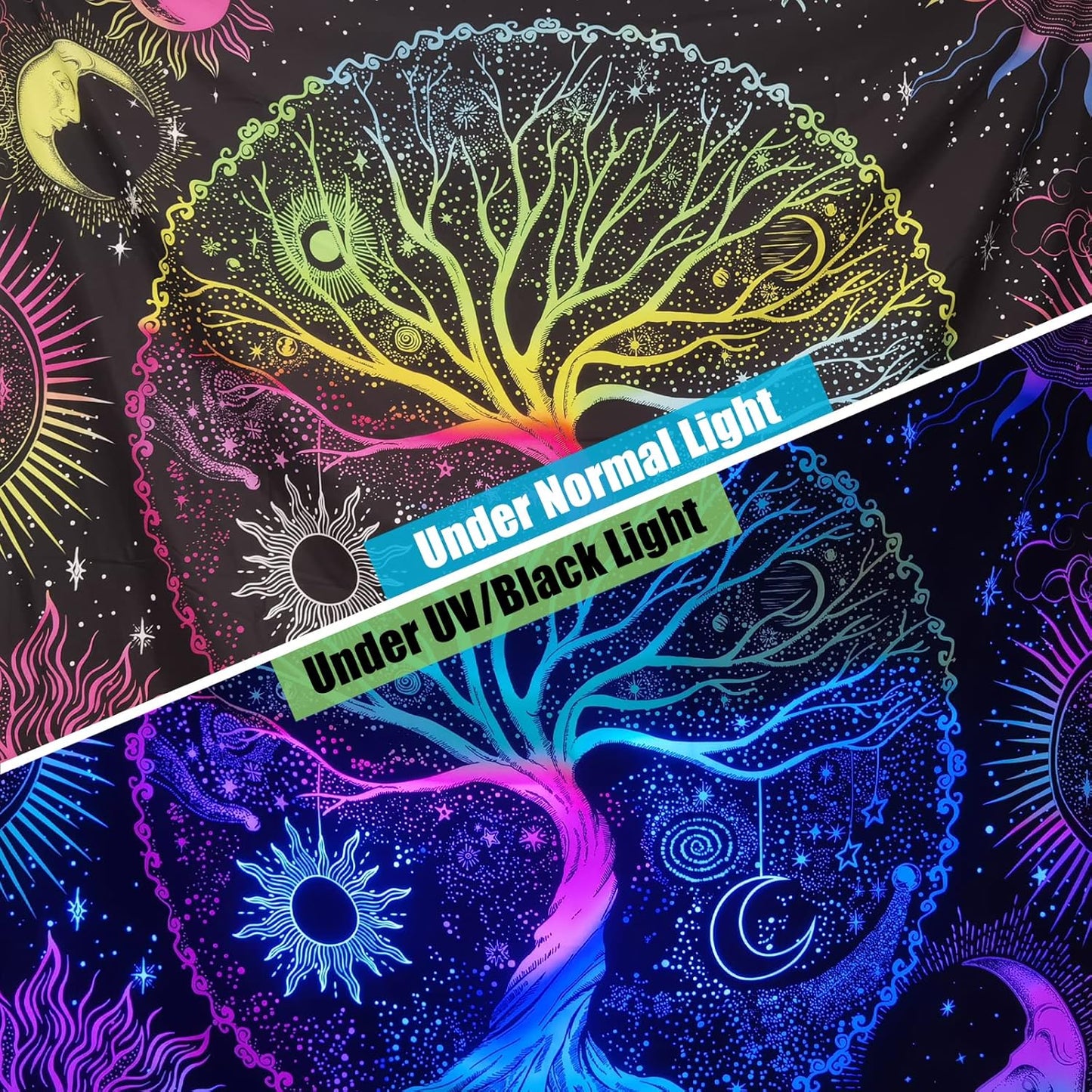 AACKart Blacklight Tapestry for Bedroom - Spiritual Tree of Life Wall Tapestry Glow in the Dark Wall Hanging 90.5 x 70.8 inches