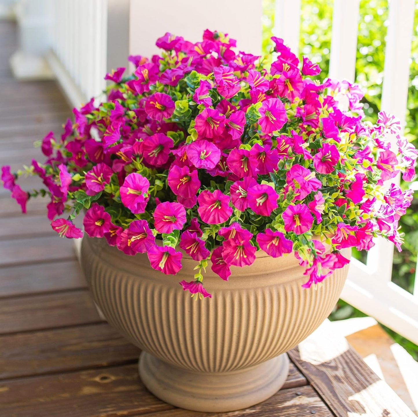 Artificial Flowers for Outdoors Fake Plants, 12 Bundles Faux Fuchsia Morning Glory UV Resistant Look Real Silk Flowers for Outside Planter Front Door Porch Patio Yard Fall Autumn Decoration