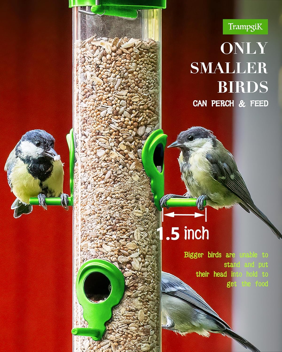 Bird Feeder Premium Hard Plastic for Wild Bird Feeders for Outdoors, Tube Bird Feeders for Outdoors Hanging,14 Inch 6 Port Lawn,Pack of 1