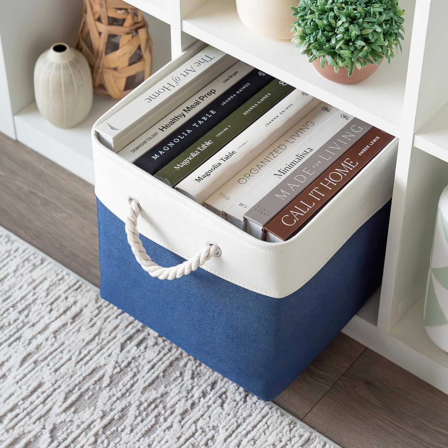 OrganiHaus 12x12 Cube Storage Bins 4 Pack, Foldable Cube Storage Organizer w/ Rope Handles, Collapsible Fabric Bins for Toys, Clothes & Closet Organization, Fabric Square Baskets - Navy Blue