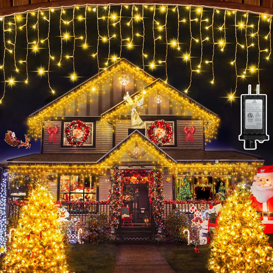 1620 LED Christmas Outdoor Lights with 360 Drops, 164ft Hanging Curtain Lights with 8 Modes Timer & Memory, Waterproof Christmas Fairy Lighs for House Roof Holiday Wedding Christmas Decor (Warm White)