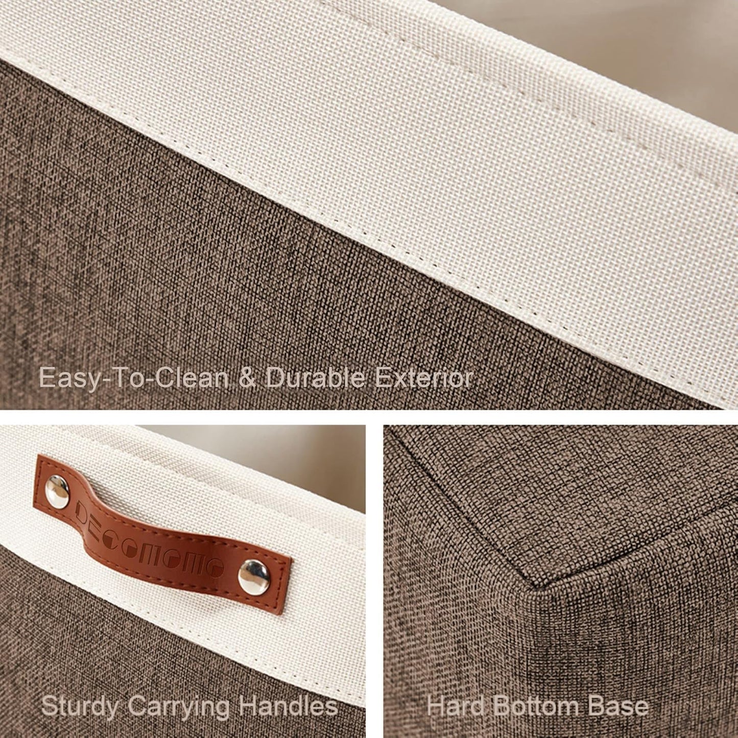 DECOMOMO Storage Baskets for Shelves - Fabric Closet Organizers and Storage Bins, Perfect Baskets for Organizing Closet Toys Nursery (Brown and White, XL - 3 Pack)