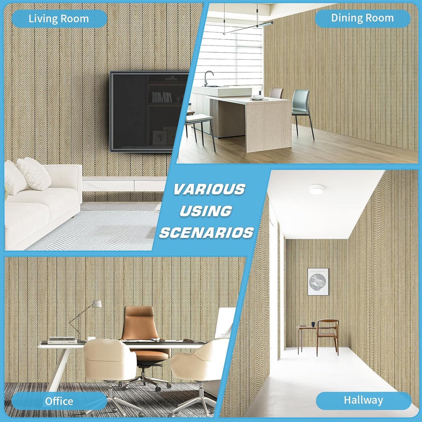 Art3d 4-Pack Glue-On Herringbone Wainscoting Panel for Interior Wall Decor - 104 x 12 Inch Polystyrene Ultralight Slim Slat Wall Panels for Living Room Bedroom, Oak