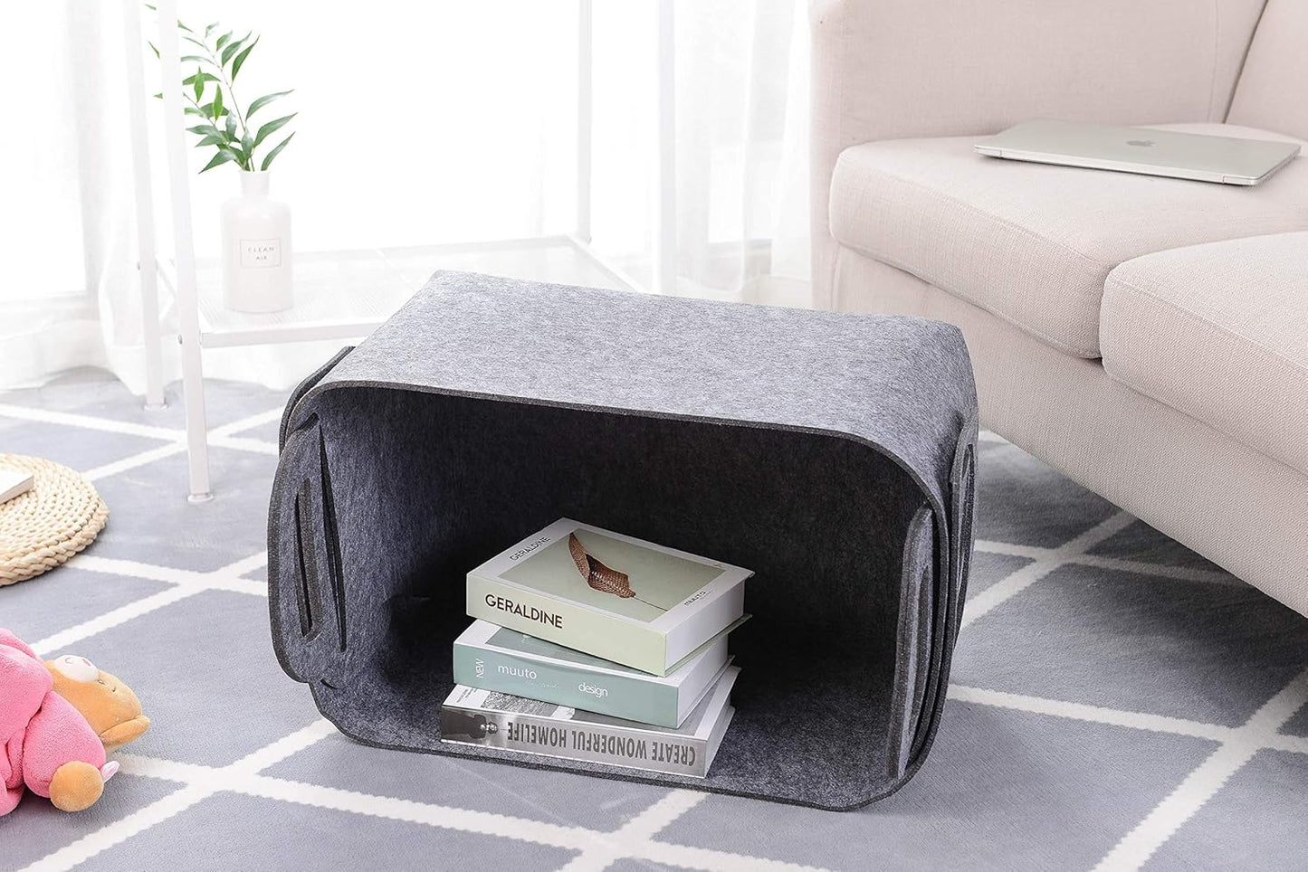 Minoisome Storage Basket Felt Storage Bin Collapsible& Convenient Box Organizer with Carry Handles for Office Bedroom Closet Babies Nursery Toys Laundry (Grey, 17.9inch（L）×12.2inch（W）×11.6inch（H）)