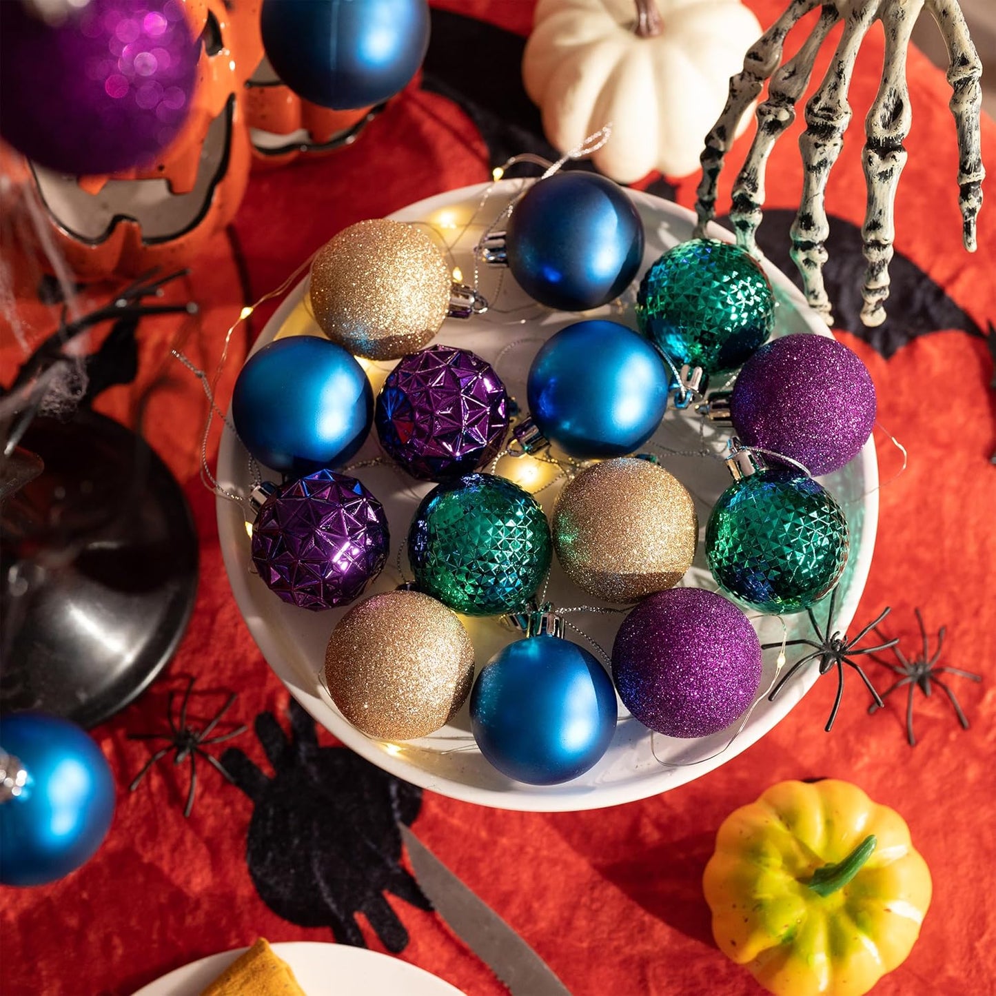 Valery Madelyn Christmas Tree Decorations Ornament Set for Fall Halloween, 50ct 2 Inches Peacock Purple Blue Shatterproof Christmas Ball Ornaments Hanging Xmas Holiday Party Decor