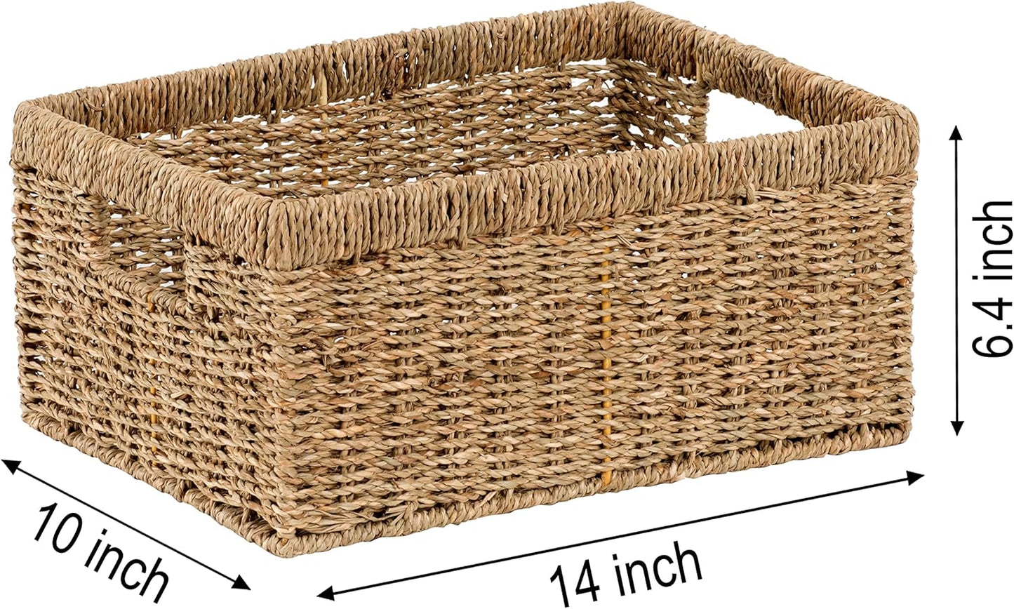 CENBOSS Wicker Baskets (Large, Seagrass, 1PC) Rattan Storage Baskets for Shelves, Woven Seagrass Holder