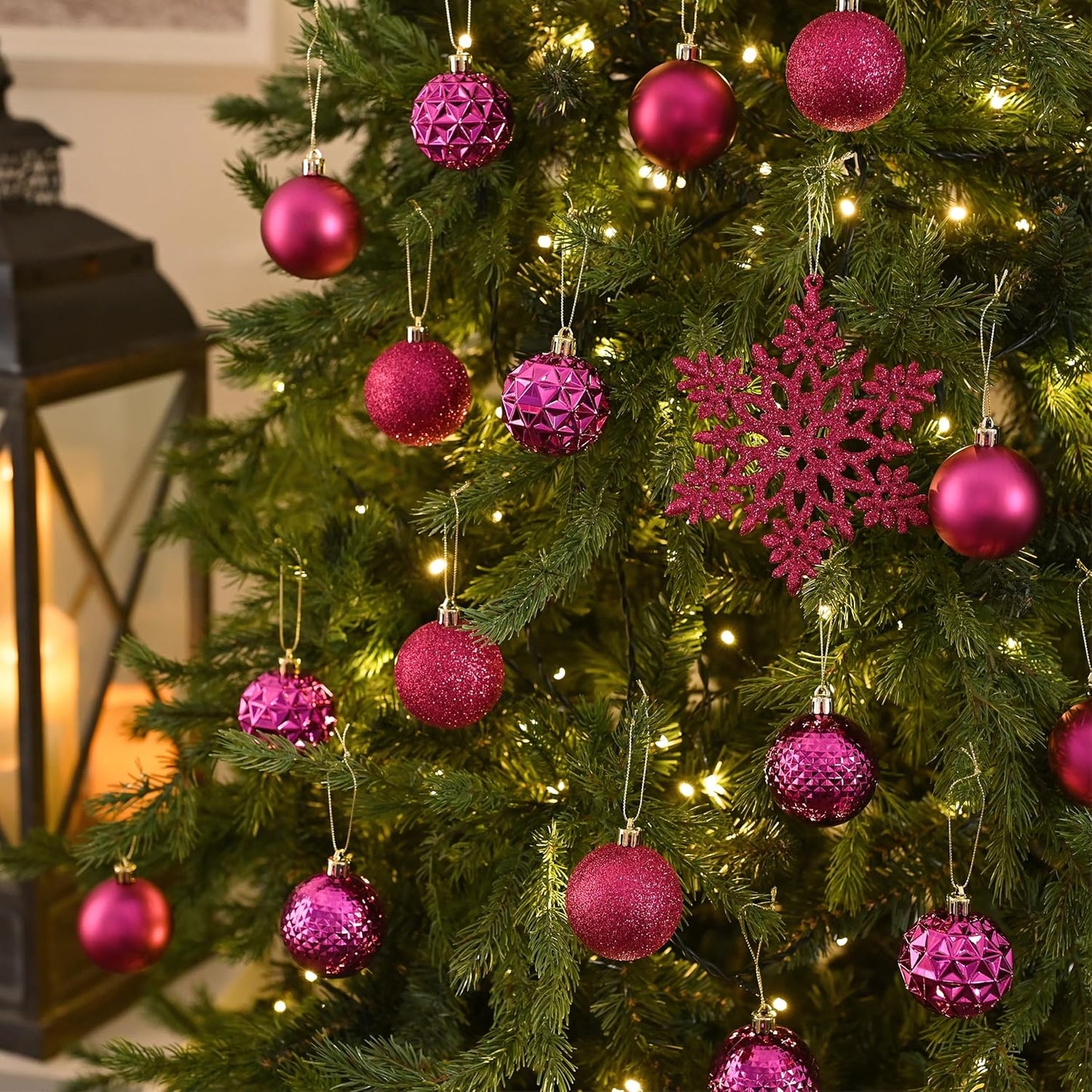 Valery Madelyn Christmas Tree Decorations Ornament Set for Fall Halloween, 50ct 2 Inches Rose Red Shatterproof Christmas Ball Ornaments Hanging Xmas Holiday Party Decor