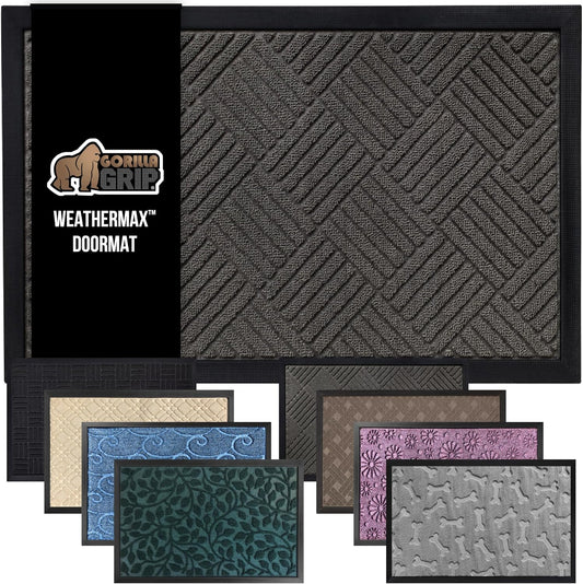 GORILLA GRIP 100% Waterproof All-Season WeatherMax Doormat, 72x24, US Designed Natural Rubber, Stain and Fade Resistant, Low Profile Indoor Outdoor Door Mats, Easy Clean Patio Mat, Gray Diamond