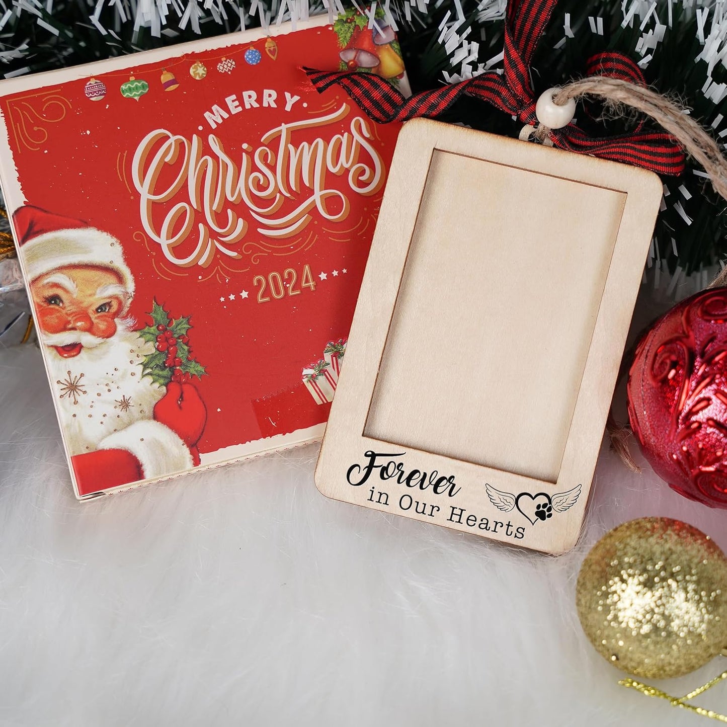 Christmas Photo Frame Ornament, 2025 Ornament, Wooden Picture Frame Ornaments With Hanging String (Pet)