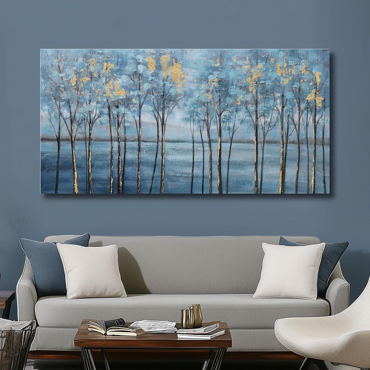 Belmrxne Landscape Canvas Art Blue Tree 30x60inch Living Room Bedroom Dining Room Office Wall Decor