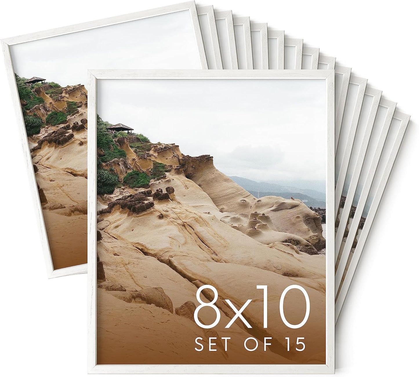 HAUS AND HUES 8x10 White Oak Wood Picture Frames Set of 15 - Premium Bulk Picture Frames 8x10 Bundle - Elegant Gallery Wall Frame Set for Posters, Art Display - Ideal for Wall Decor in Home & Office