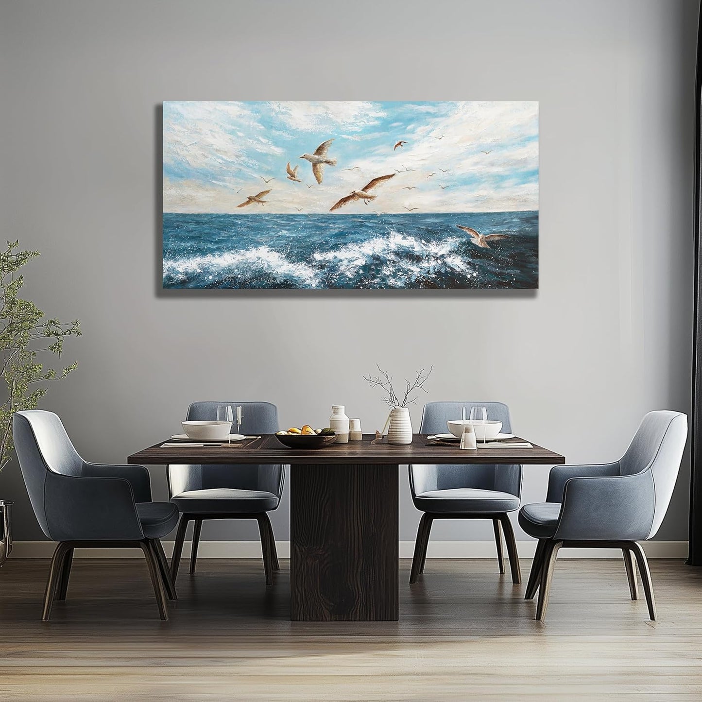 Belmrxne Ocean Wall Decor Blue and Tan Canvas Painting Cool Artwork for Living Room Bedroom Dining Room Office Home Decor 24x48 inch