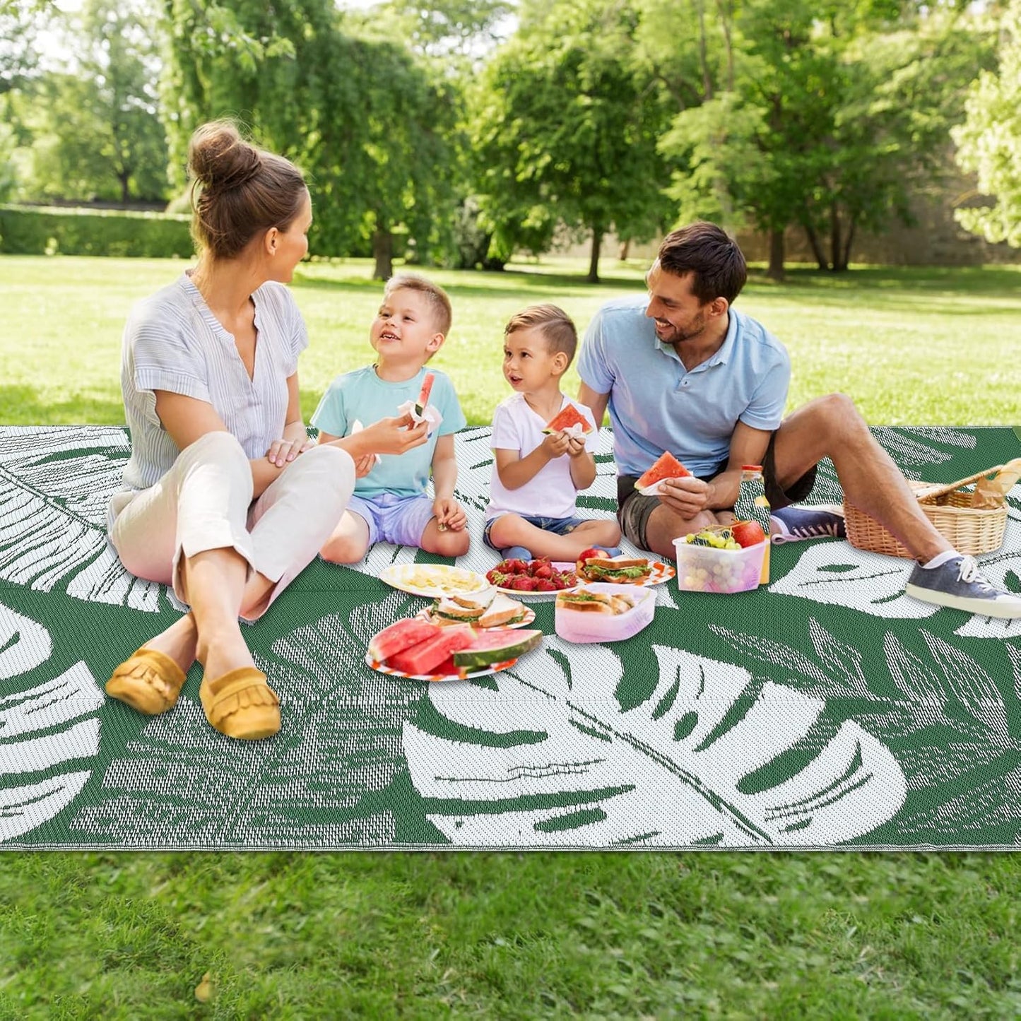 GAOMON Outdoor Rugs 9x18 Waterproof Patio Rug Outdoor Plastic Straw Rug Reversible Camping Mat, Portable RV Picnic Carpet with Bag & 4 Stakes, UV Resistant Outside Carpet for Deck Balcony, Green