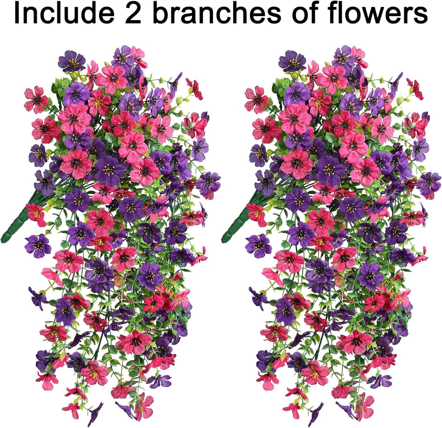 Artificial Faux Hanging Flowers Plants for Spring Outdoor Outside Decoration, 2 PCS Fake Silk Daisy with Eucalyptus UV Resistant Realistic Trailing Vines for Balcony Patio Porch (Darkpurple+Hotpink)