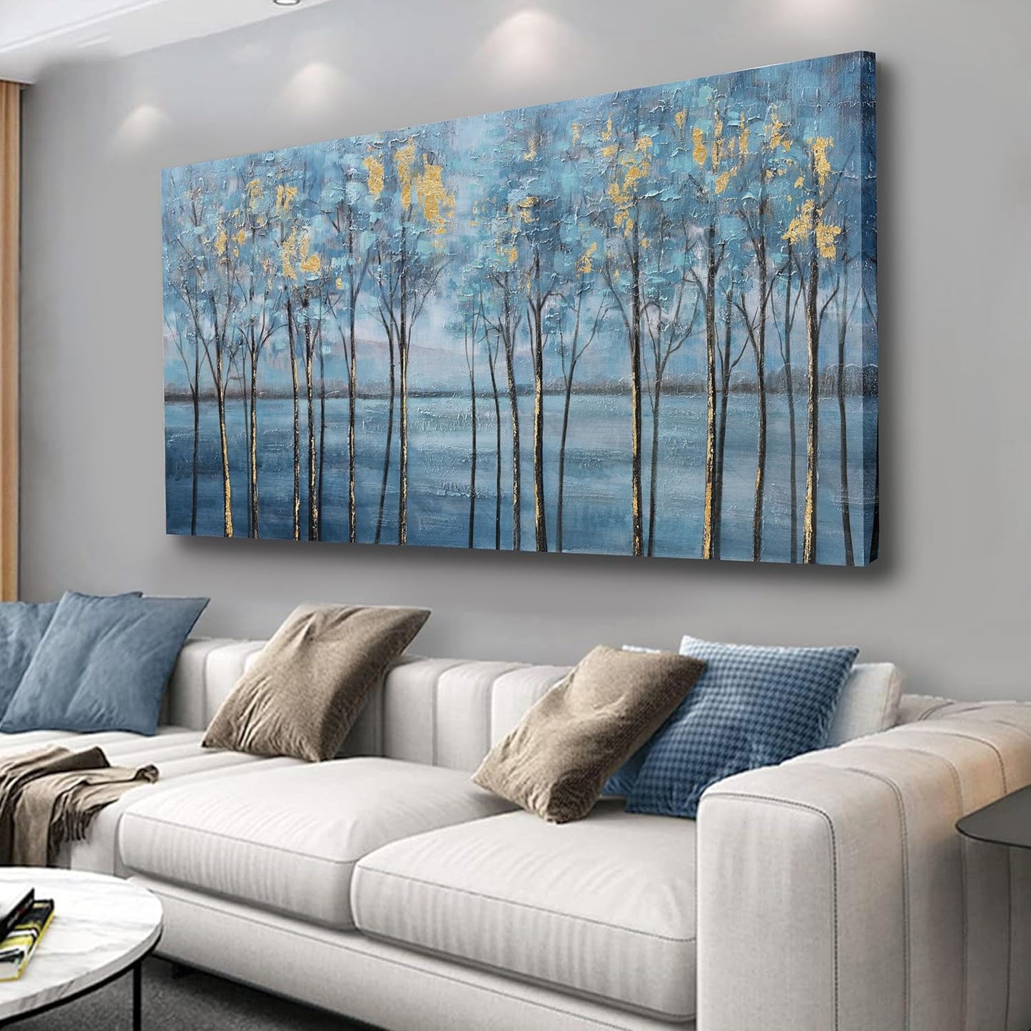 Belmrxne Landscape Canvas Art Blue Tree 30x60inch Living Room Bedroom Dining Room Office Wall Decor