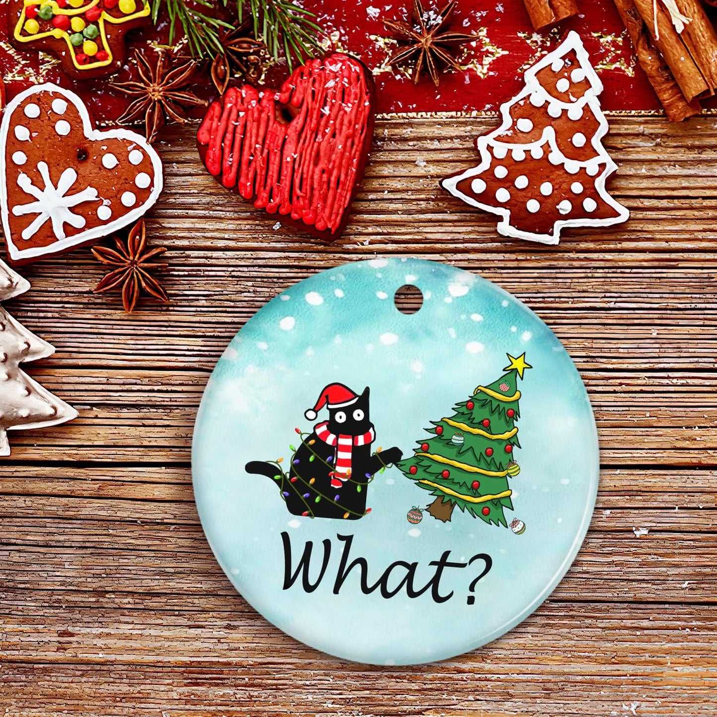 OASSIE Funny Black Cat Gifts for Women Men - Ceramic Christmas Ornaments 2025 for Tree Decorations - Christmas Cat Lover Gifts for Women Animal Lovers, Funny Ornaments, White Elephant Gift Ideas