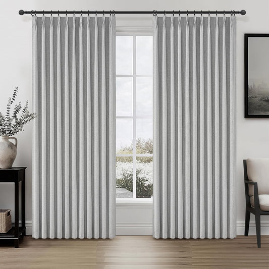 Gray Extra Wide Curtains 70 Inches Wide for Living Room 2 Panels Set,Neutral Heavy Duty Pinch Pleated 84 Inch Long Linen Blackout Sliding Door Window Curtains Thermal Privacy Drapes(70"Wx84" Lx2 Grey)