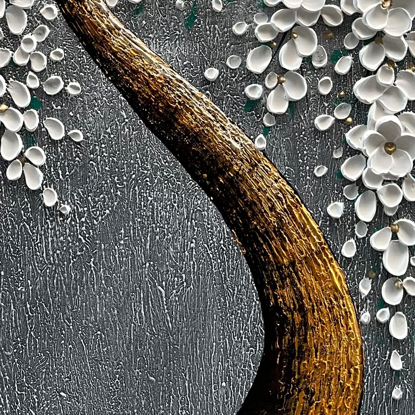 100% Hand-Painted 3D White Vertical Abstract Flower Tree Painting, Canvas Texture Mural, Living Room, Bedroom, Dining Room Mural 24x48 inchs