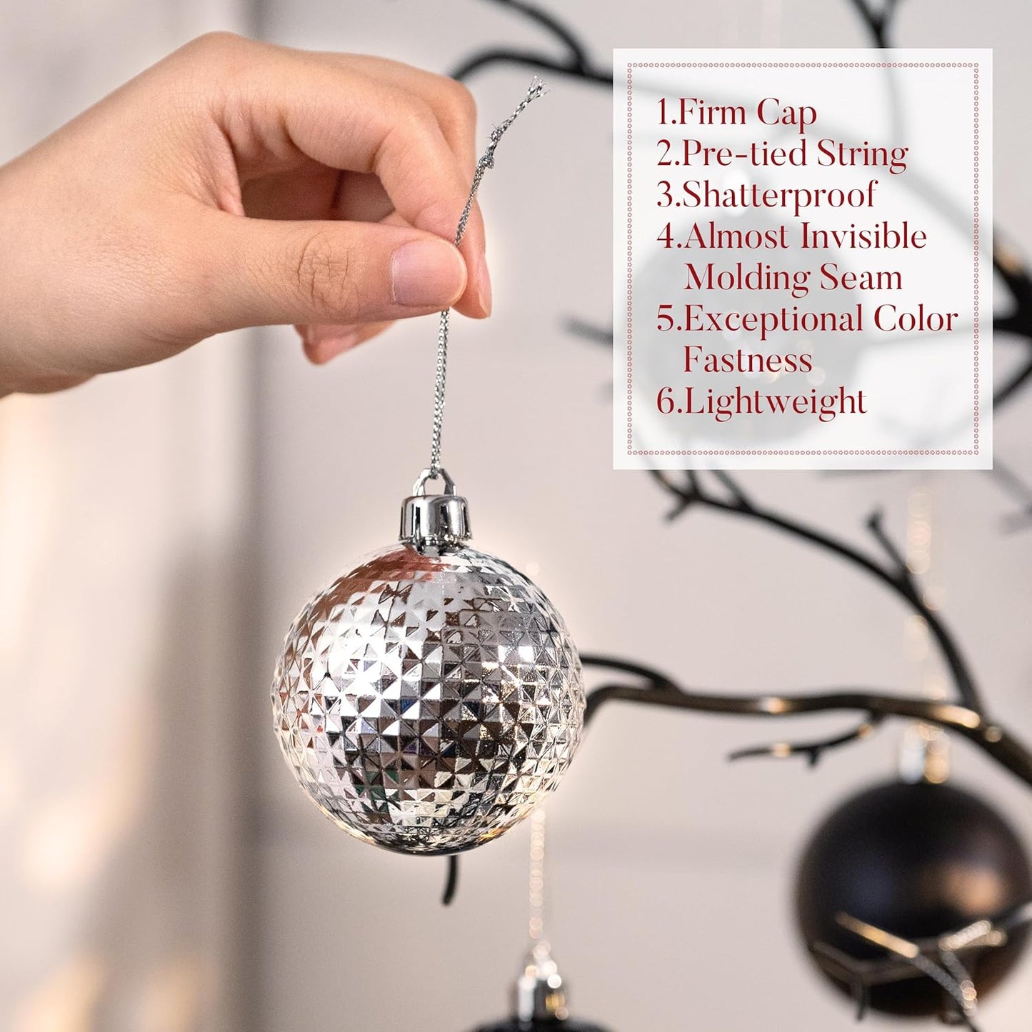 Valery Madelyn Christmas Tree Decorations Ornament Set for Fall Halloween, 50ct 2 Inches Black and White Shatterproof Christmas Ball Ornaments Hanging Xmas Holiday Party Decor