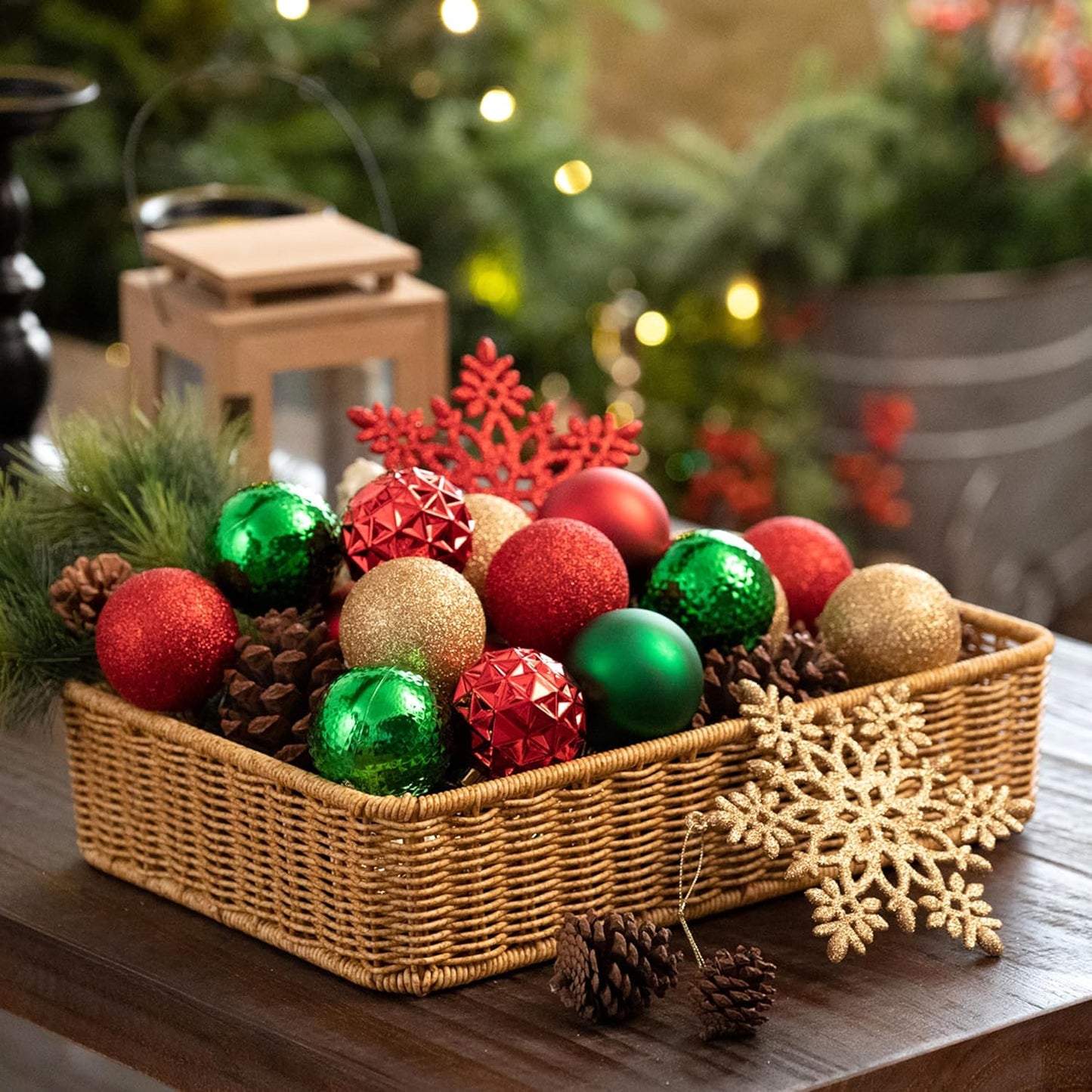 Valery Madelyn Christmas Tree Decorations Ornament Set for Fall Halloween, 50ct 2 Inches Red Green and Gold Shatterproof Christmas Ball Ornaments Hanging Xmas Holiday Party Decor