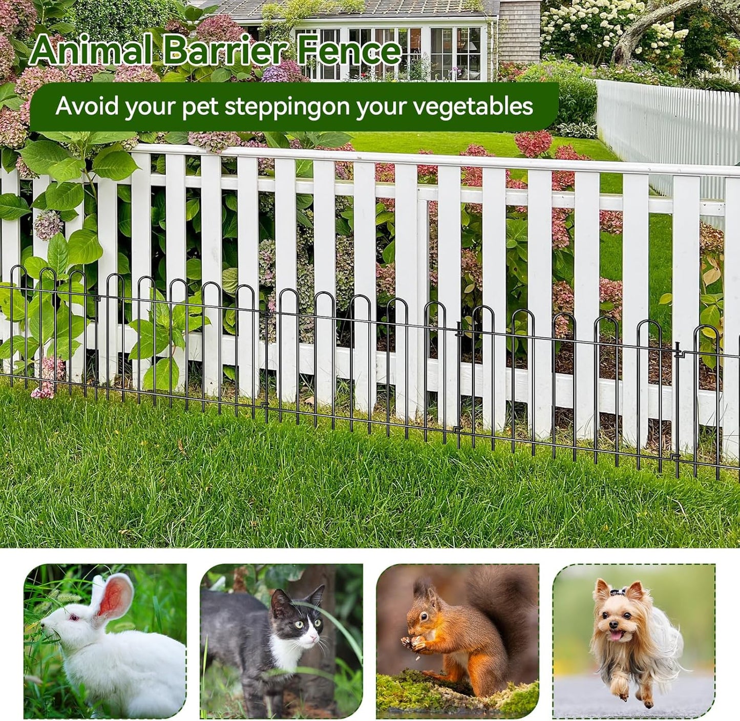 12 Panels Decorative Garden Fence, 17ft X 20in Rustproof Metal Animal Barrier Fence, No Dig Fence Garden Fence, Arched Flower Bed Edging Ornamental Wire Border Fencing for Outdoor Yard, Patio Deco