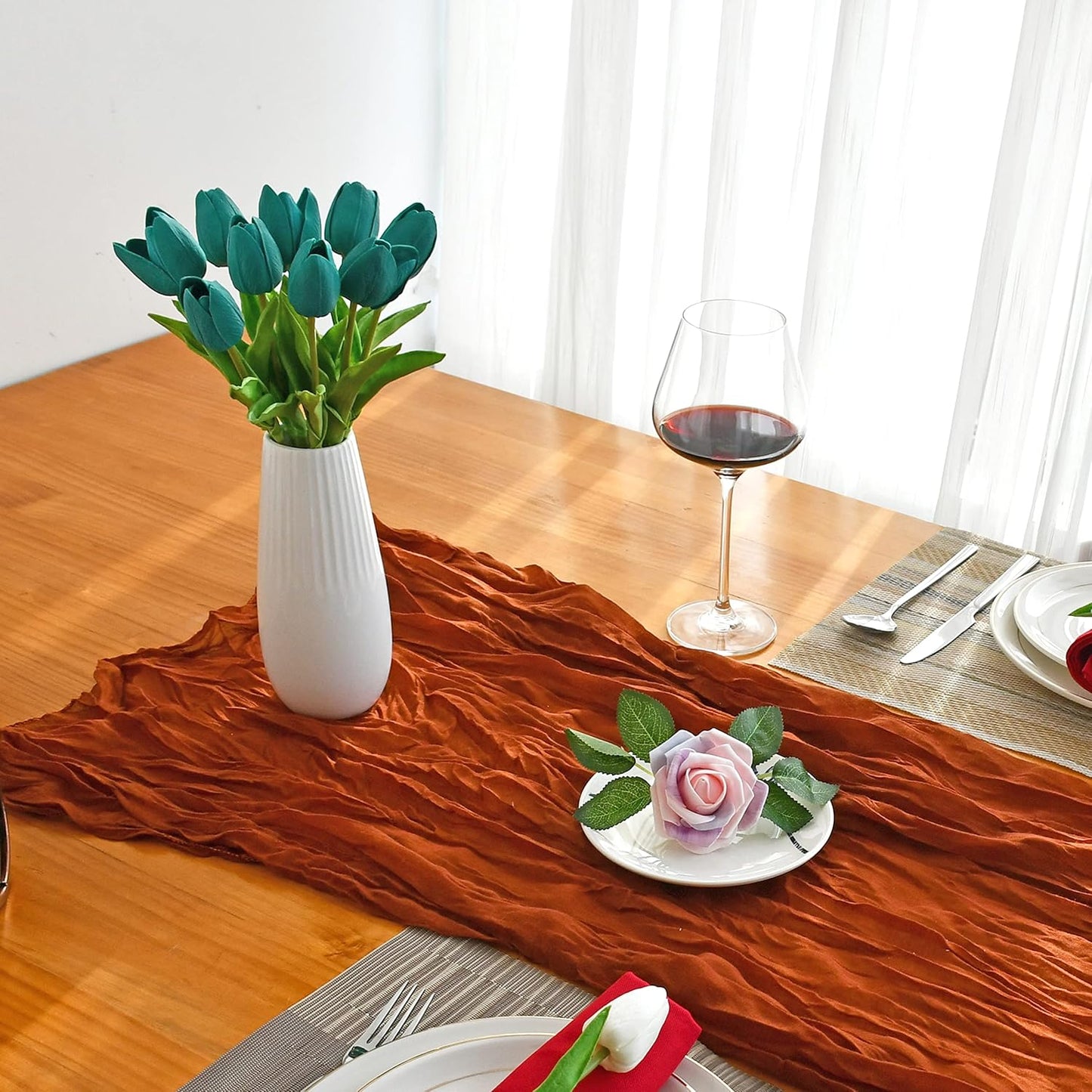 Mandy's Artificial Tulips 20 Stems Teal PU Faux Flowers for Wedding Home Decor 13.5 Inch