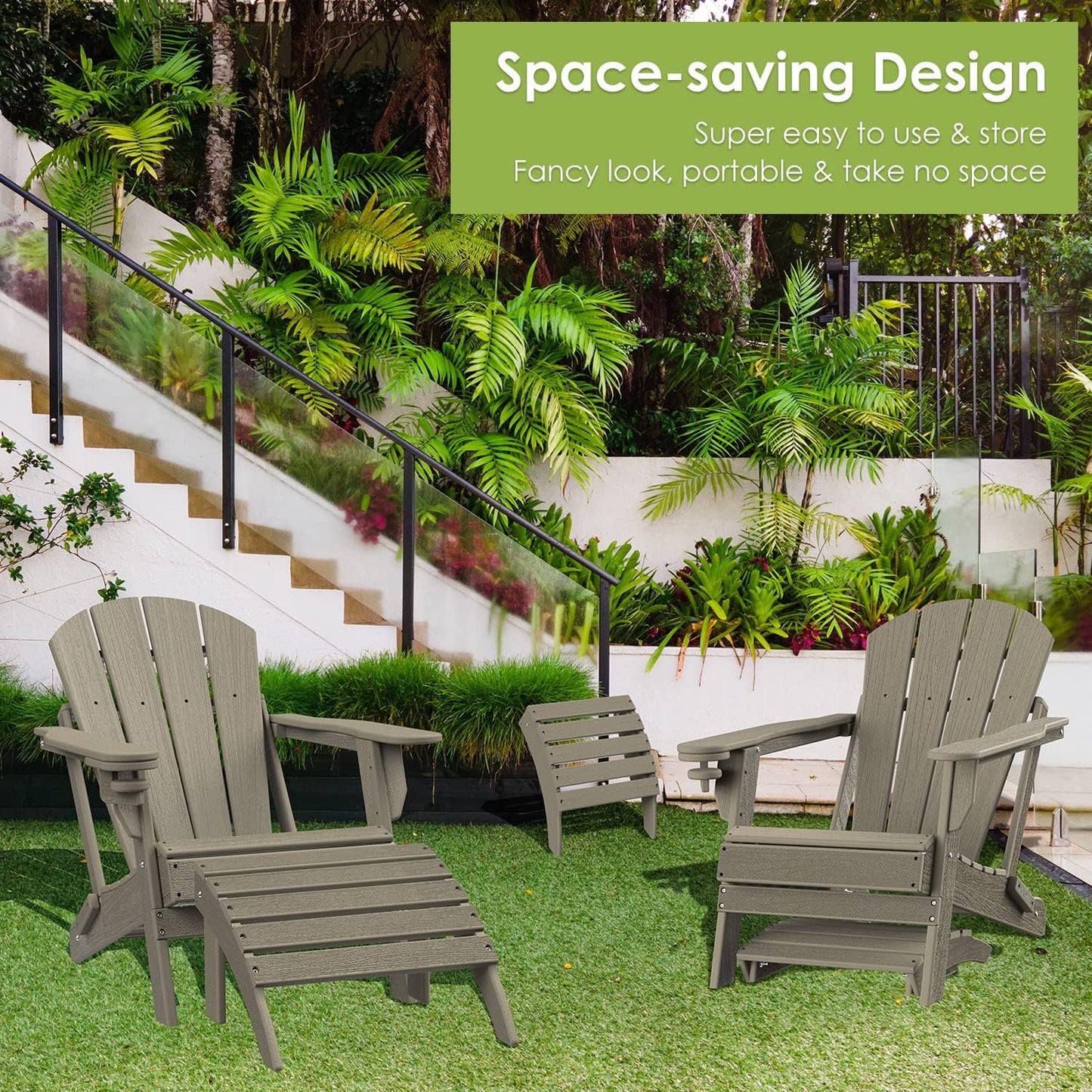 GREENVINES Adirondack-Ottoman | Wood Grain | Set of 2 | HDPE Plastic | Outdoor Footrest | All Weather | Foot Rest | Foot Stool | Desert Brown | for Adirondack Chair