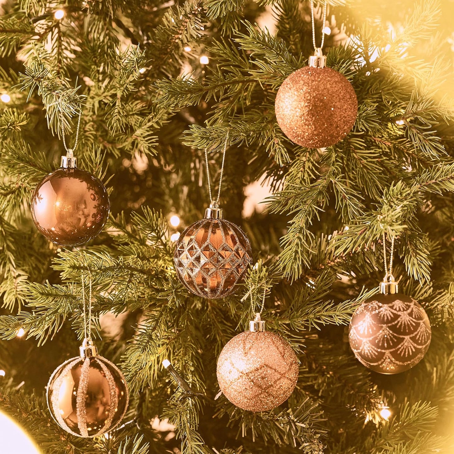 Valery Madelyn Christmas Ornaments Set, 30ct 2.36 Inches Bronze Copper Brown Gold Shatterproof Christmas Tree Decorations Ball Ornaments Bulk, Elegant Hanging Ornaments for Xmas Holiday Party Decor